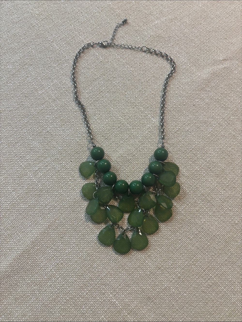 Green Statement Bead & Teardrop Bib Necklace